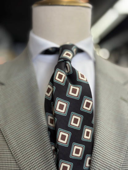 Necktie Geo Retro Black, Sage and brown