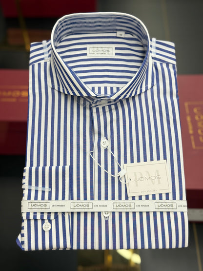 White and Blue striped cut-away cotton shirt slim