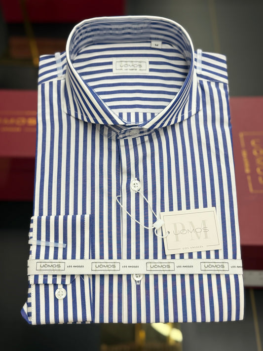 White and Blue striped cut-away cotton shirt slim