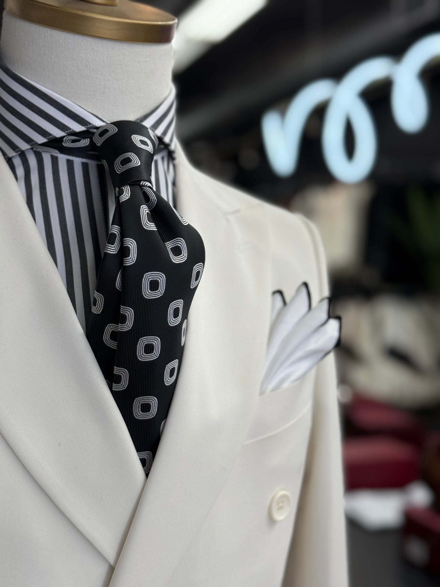 Necktie Square Medallion Black and White