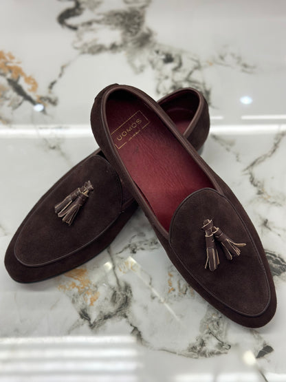UOMOS brown suede tassel loafers