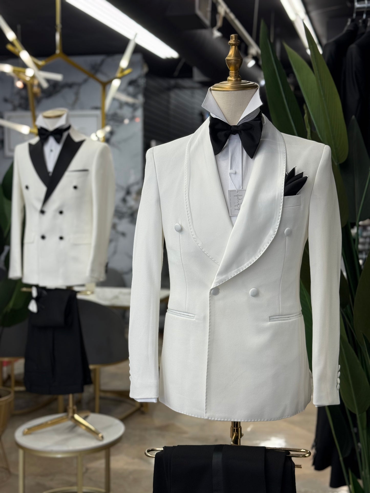 Off White Shawl Lapel Tuxedo Double Breasted