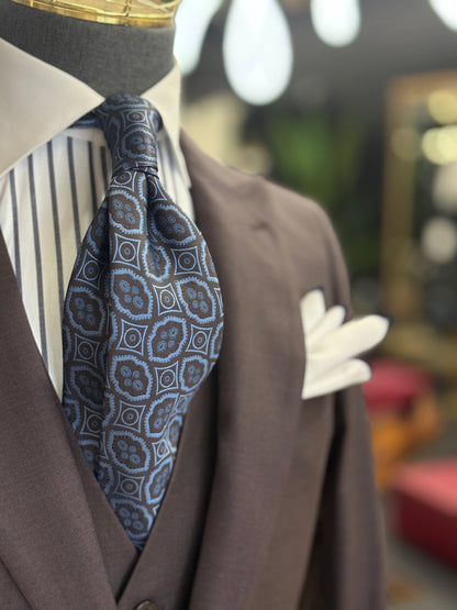 Necktie Azure Mosaic Espresso Plum & Powder Blue