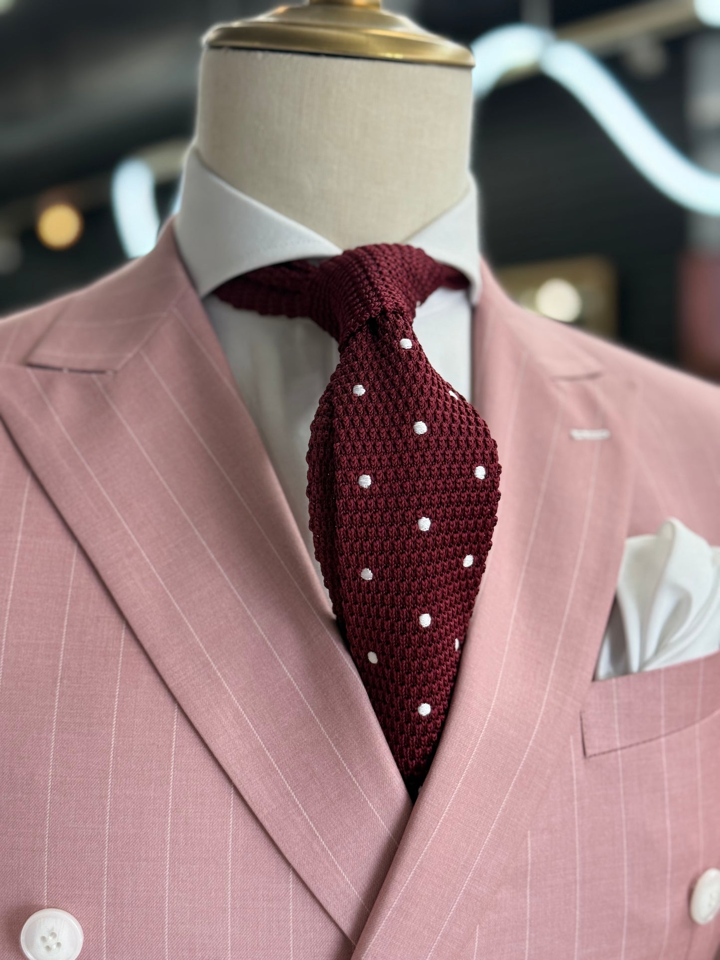 Knitted Burgundy Polka DotNecktie