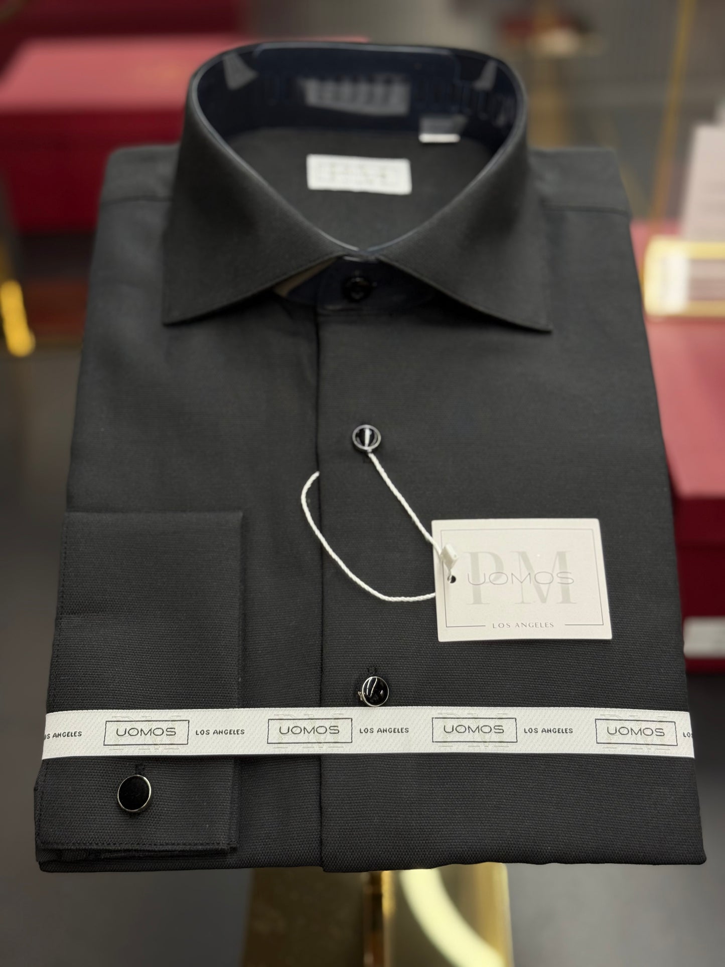 Tuxedo Black pique cotton tuxedo shirt slim fit