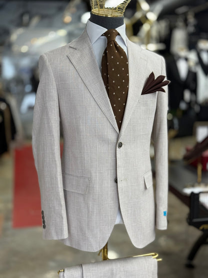 Light Tan Glen Plaid Super 150’s Wool Suit Notch Lapel