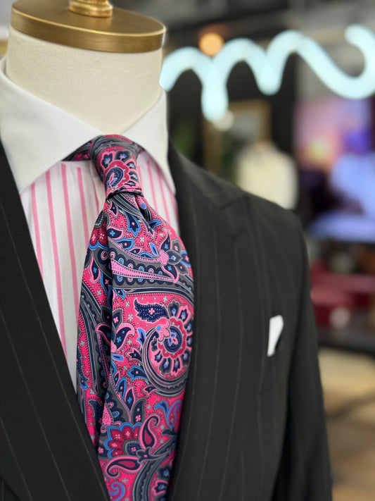 Necktie Big Paisley Pink & Navy Blue