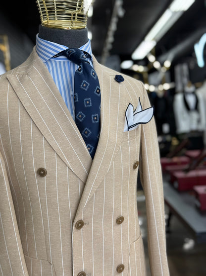 (Necktie Navy blue medallion in Beige and powder blue