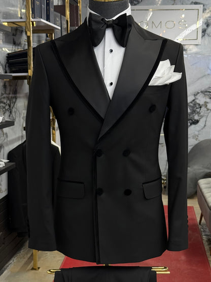 Black Wide Peak Lapel Double Breasted Tuxedo