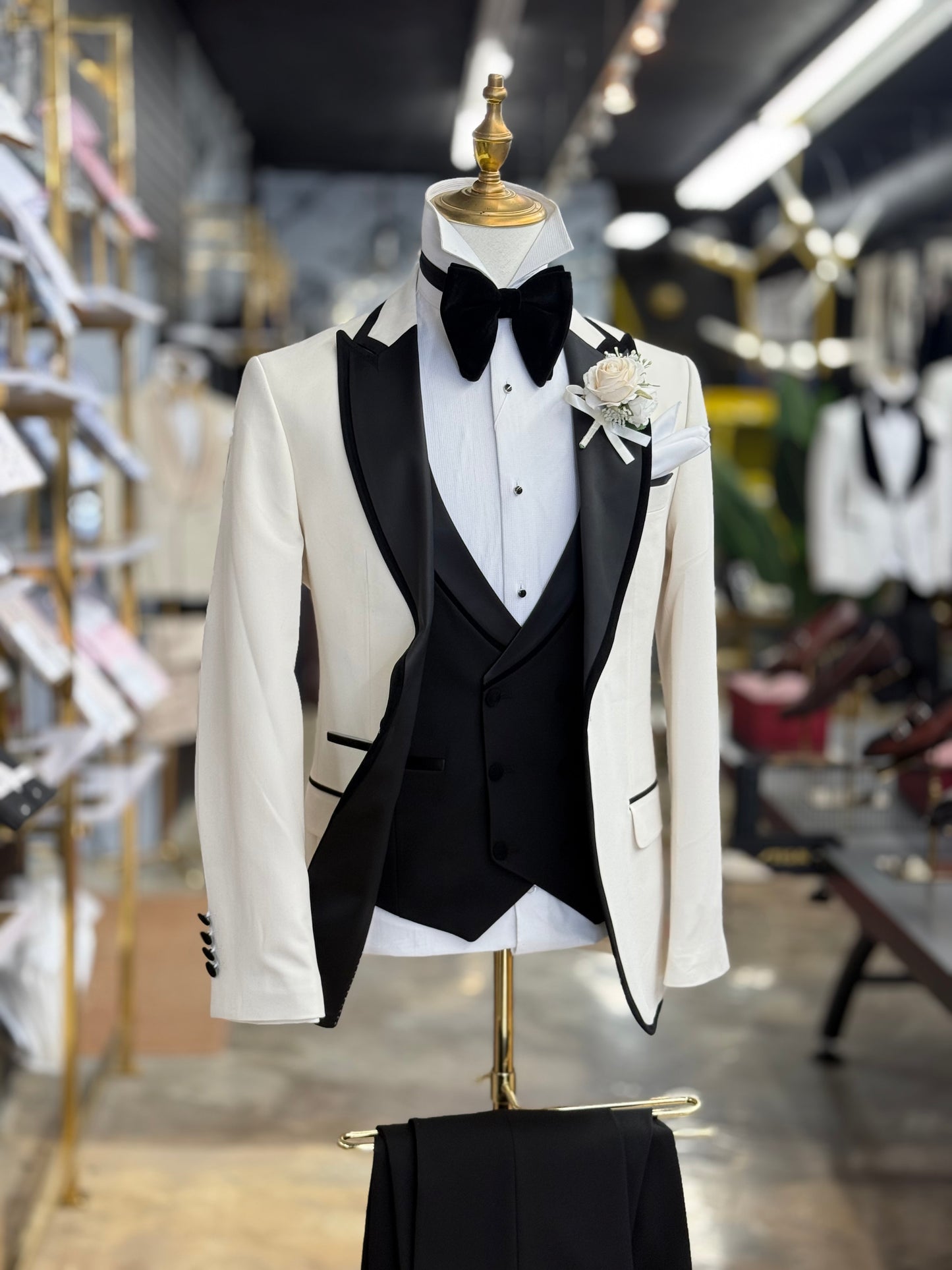 Ivory Signature Velvet Trim Peak Euro Tuxedo