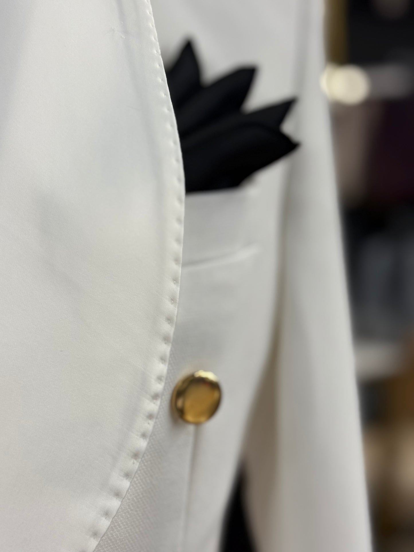 Off White Shawl Lapel & Gold buttons Tuxedo Double Breasted