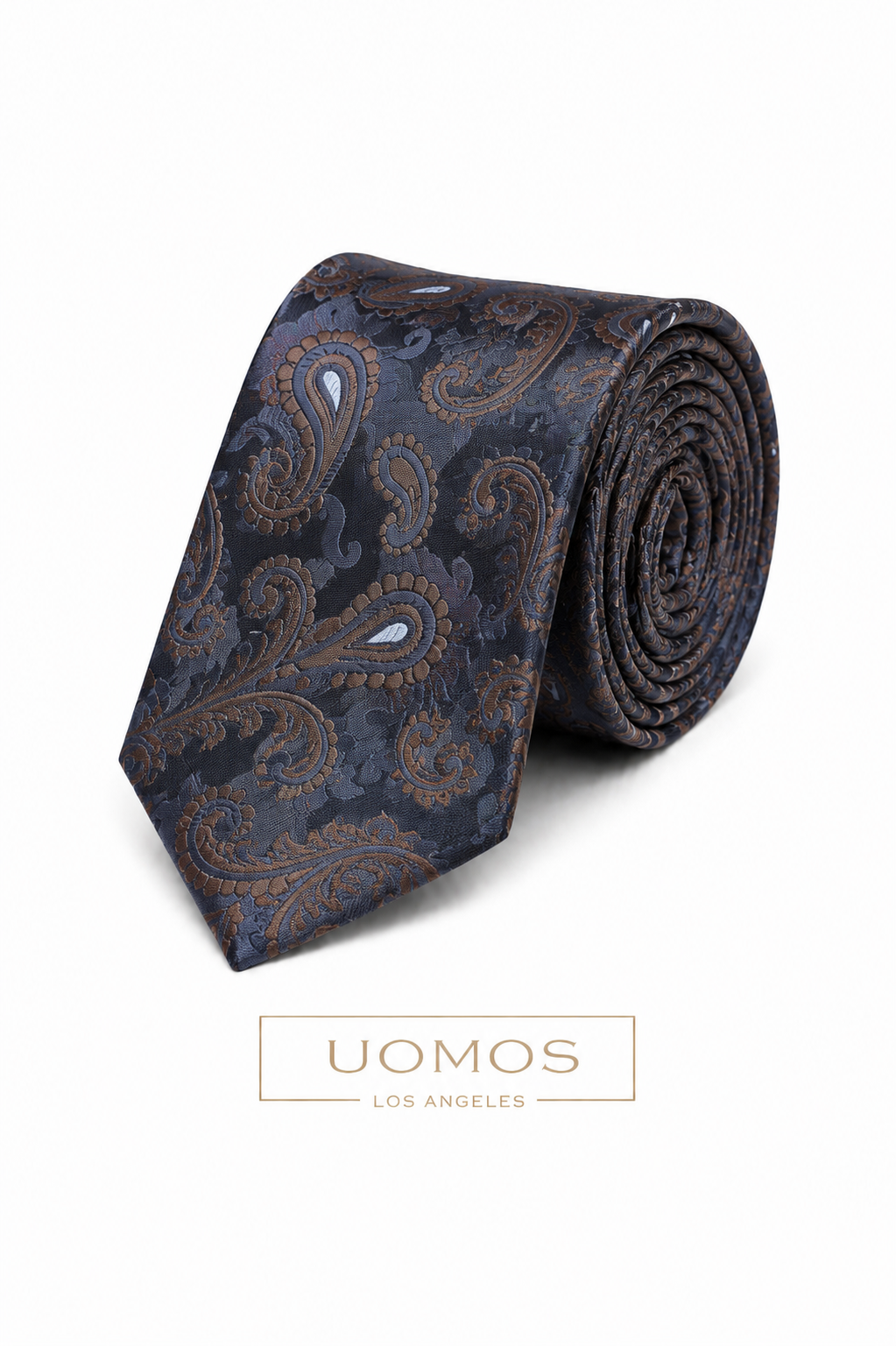 Necktie Midnight Blue Mocha Paisley