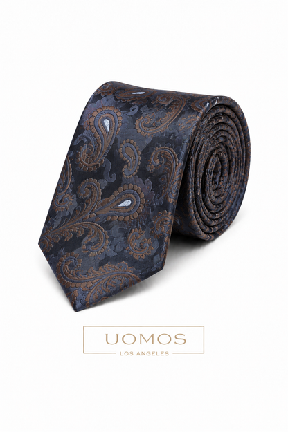 Necktie Midnight Blue Mocha Paisley