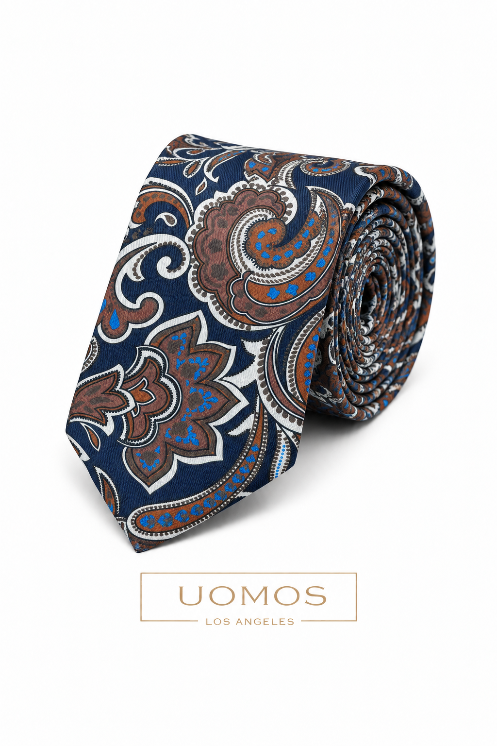 Necktie Big Paisley Mid night blue, Rust and Tan