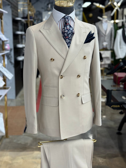 Light Tan Double-Breasted Suit Stretch