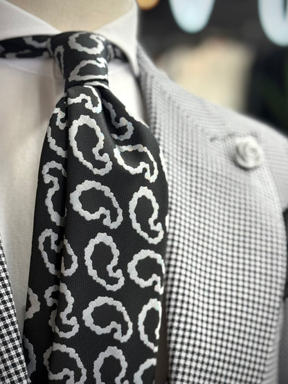 Necktie Paisley Black & silver