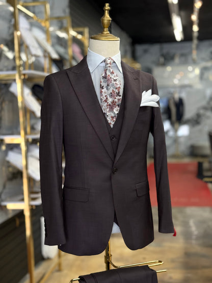 Espresso Plum Peak Lapel Suit