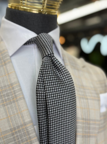 Necktie Micro Geometric Black & Silver