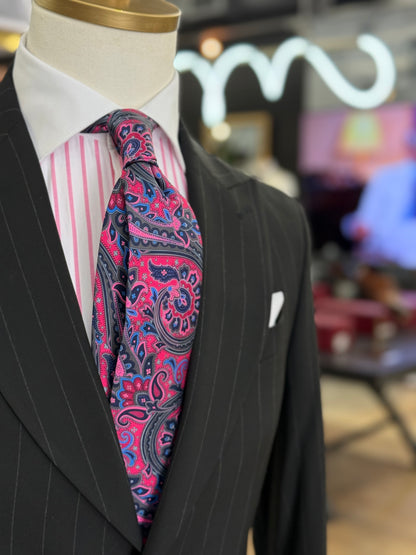 Necktie Big Paisley Pink & Navy Blue