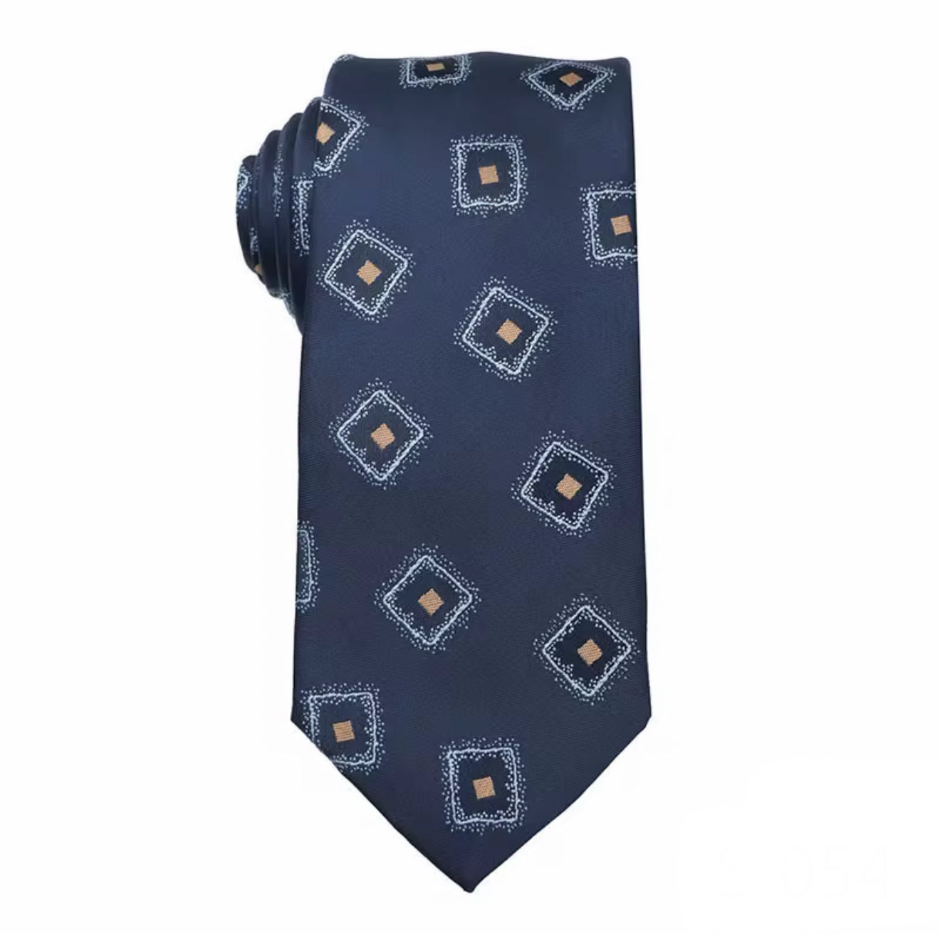 (Necktie Navy blue medallion in Beige and powder blue