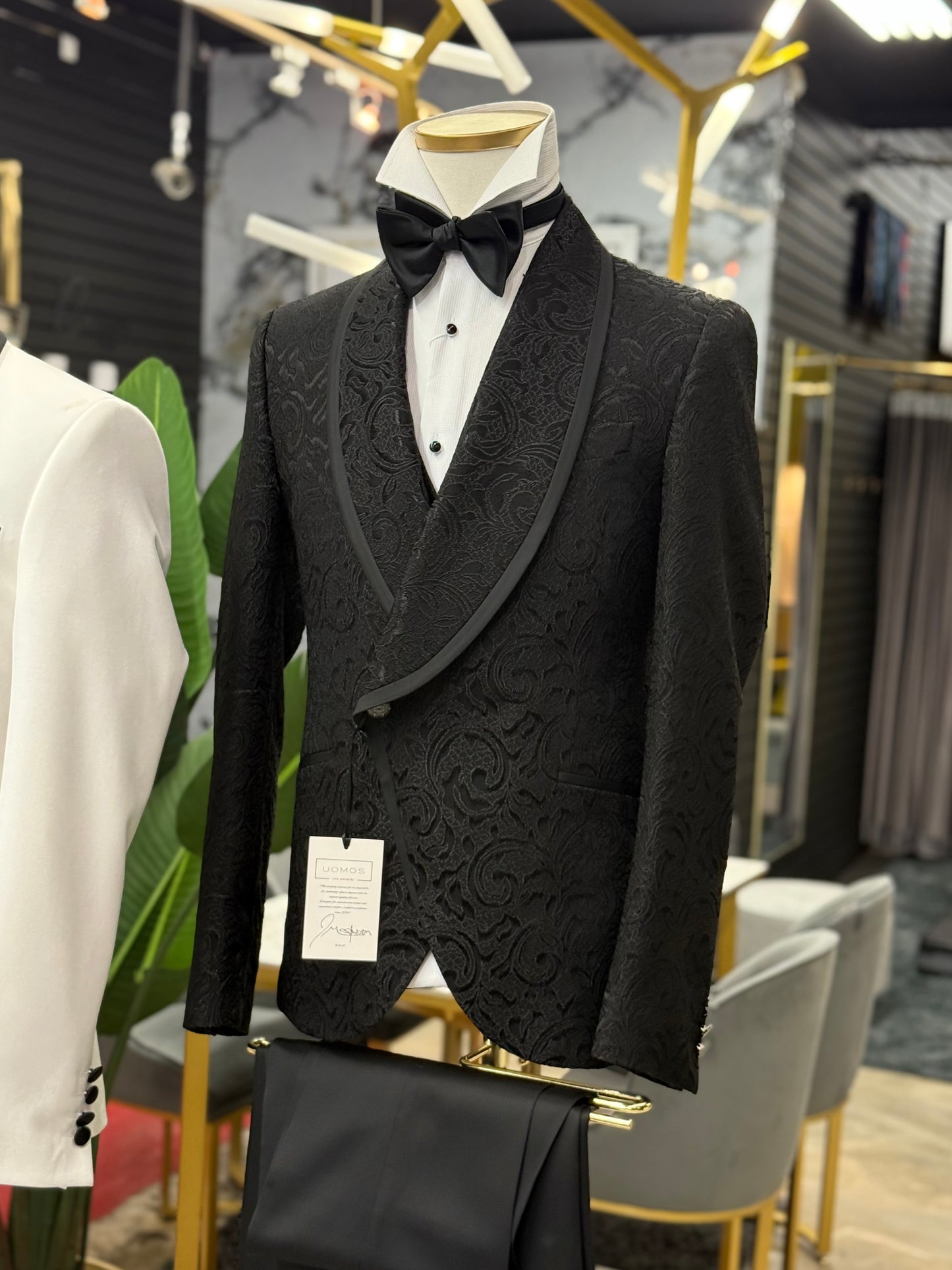 Black Jacquard Double breasted Shawl Lapel Tuxedo