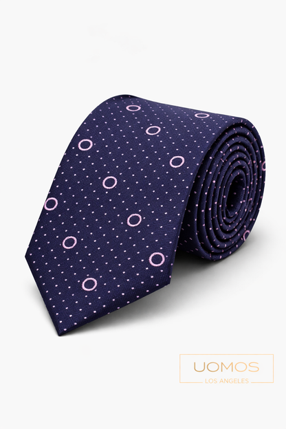Necktie Navy and Pink Polka Dots