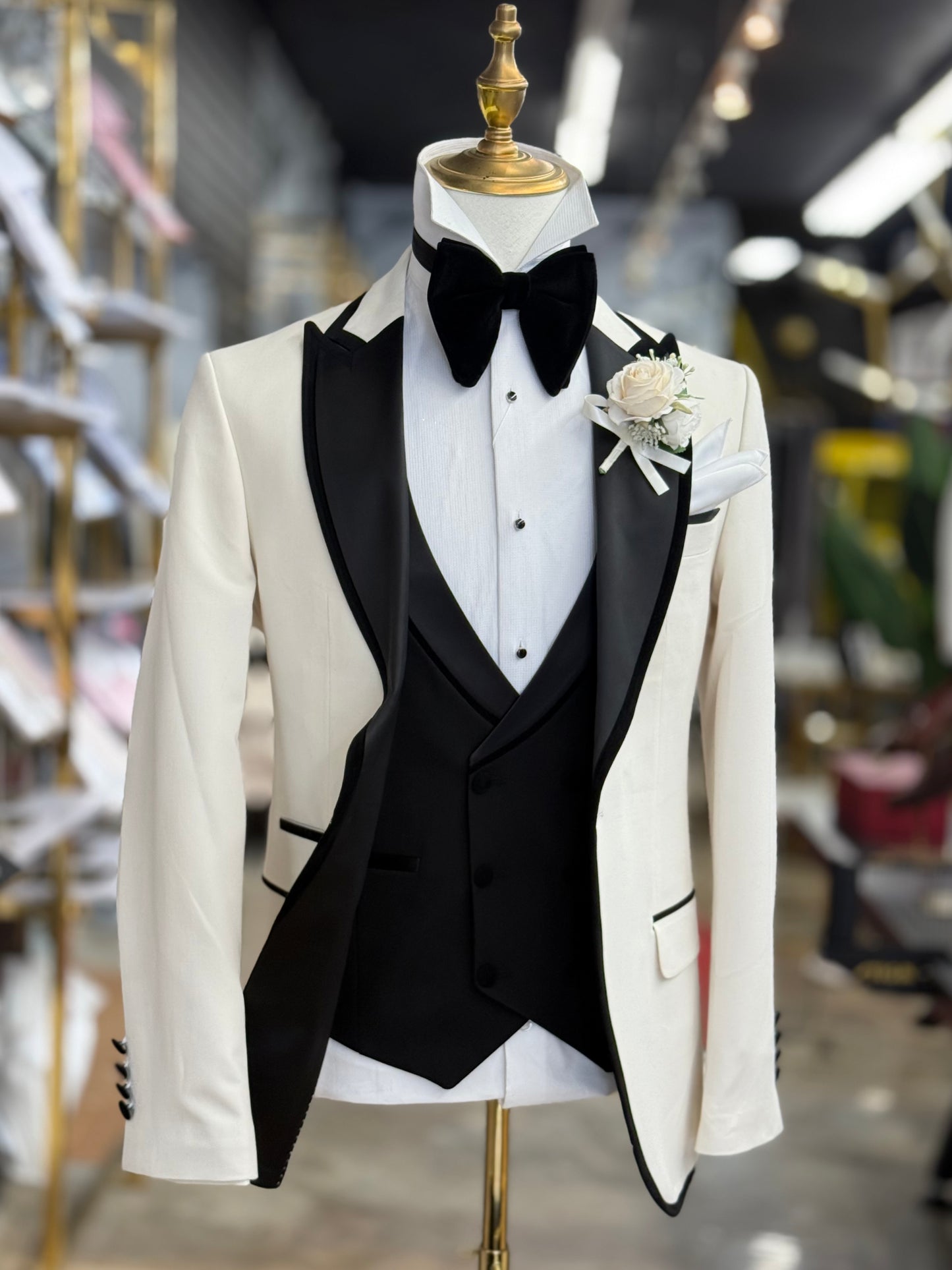 Ivory Signature Velvet Trim Peak Euro Tuxedo