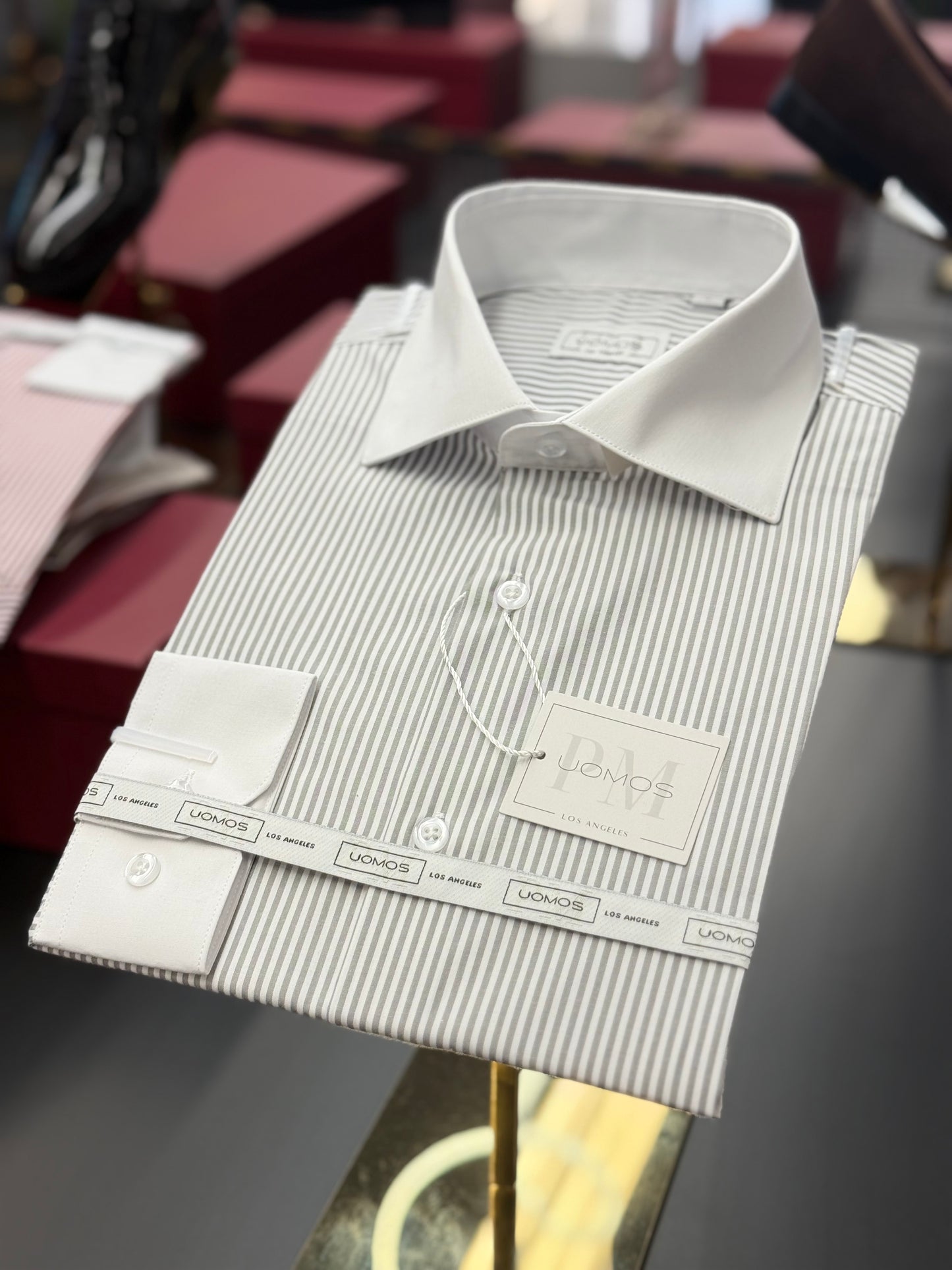 Silver Grey Stripe Contrast White Collar Shirt