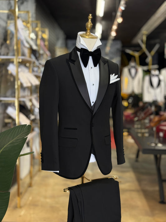 Black Signature Velvet Trim Peak Euro Tuxedo