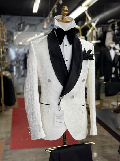 Off White Ivory Shawl Lapel Velvet Edition