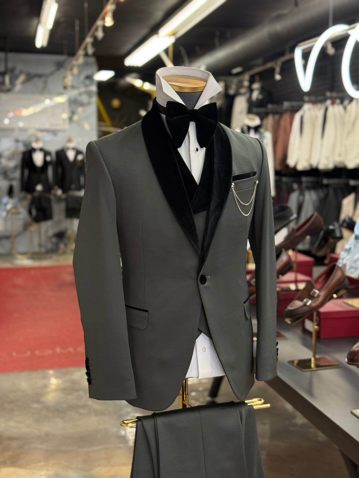 Olive Green Shawl Lapel Velvet Edition