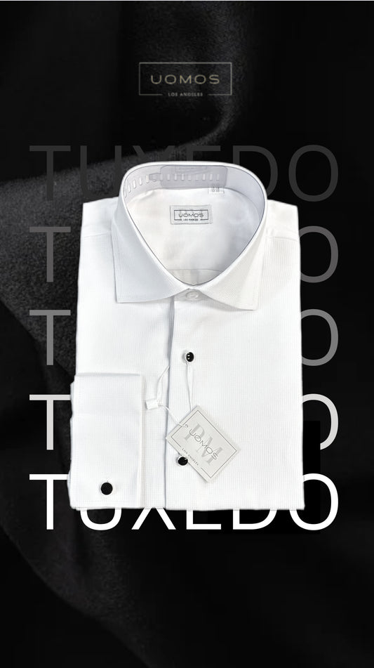 White pique cotton tuxedo shirt slim fit
