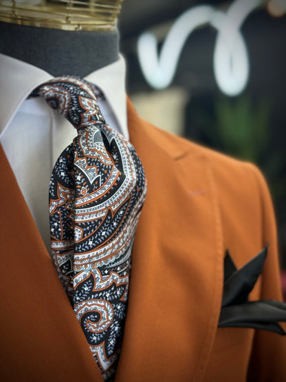 Necktie Paisley Black, Rust & Silver