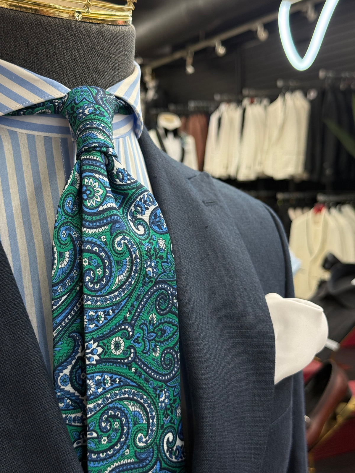 Necktie Big Paisley Green & Blue