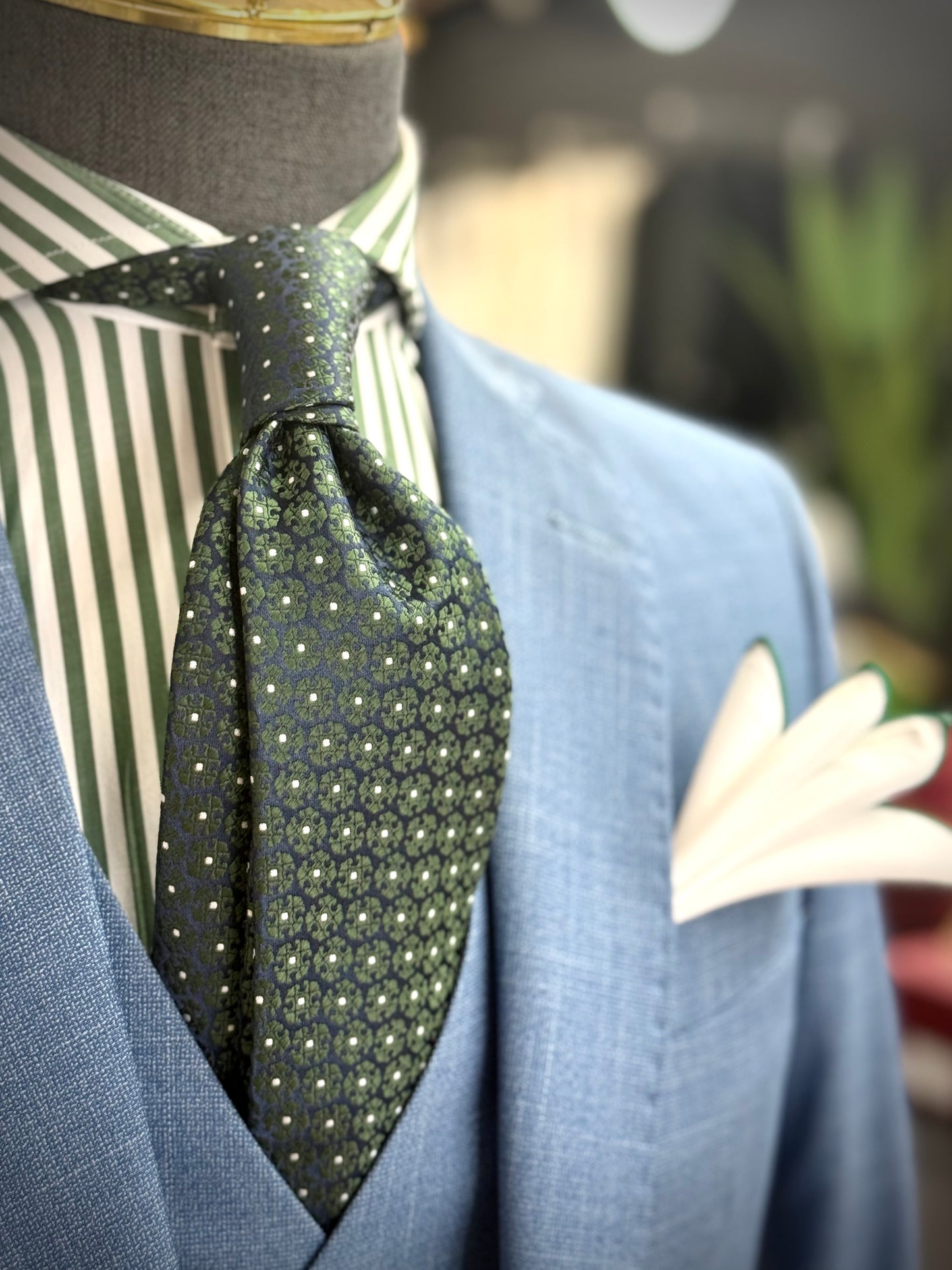 Necktie Hunter Green and Navy geometrical floral