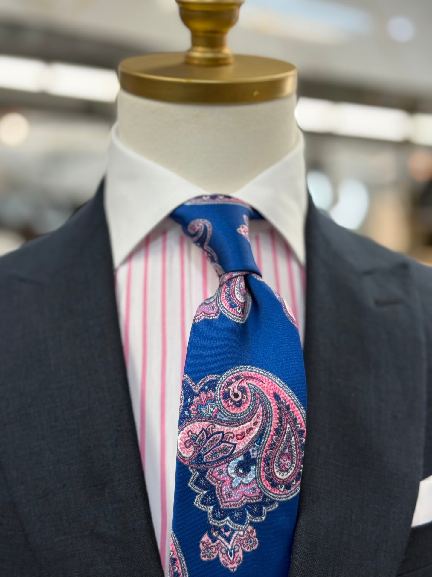 Necktie Big Paisley Royal Blue & Pink