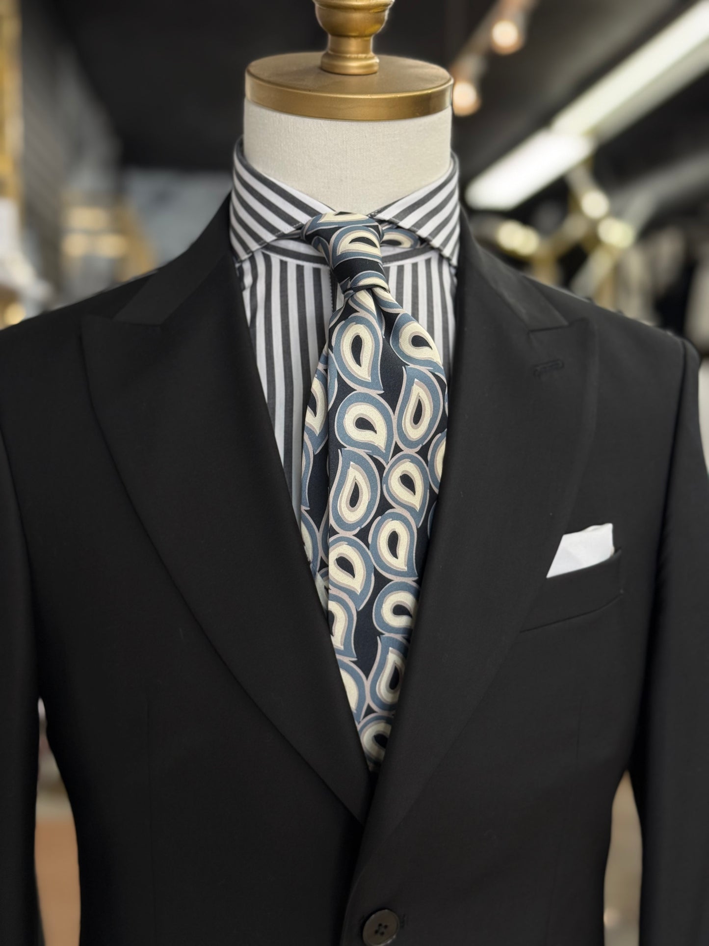 Necktie Geometrical Charcoal Black & Ivory