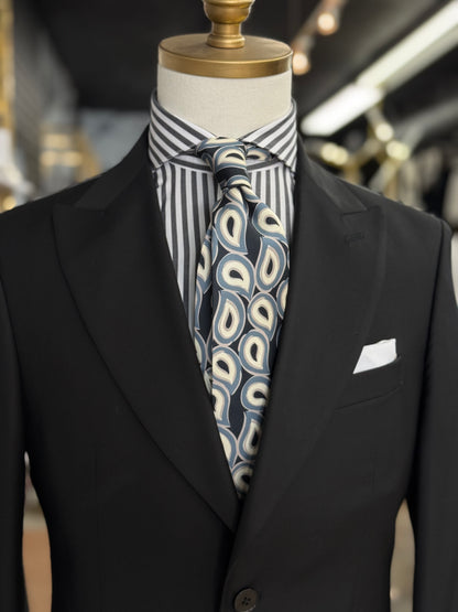 Necktie Geometrical Charcoal Black & Ivory