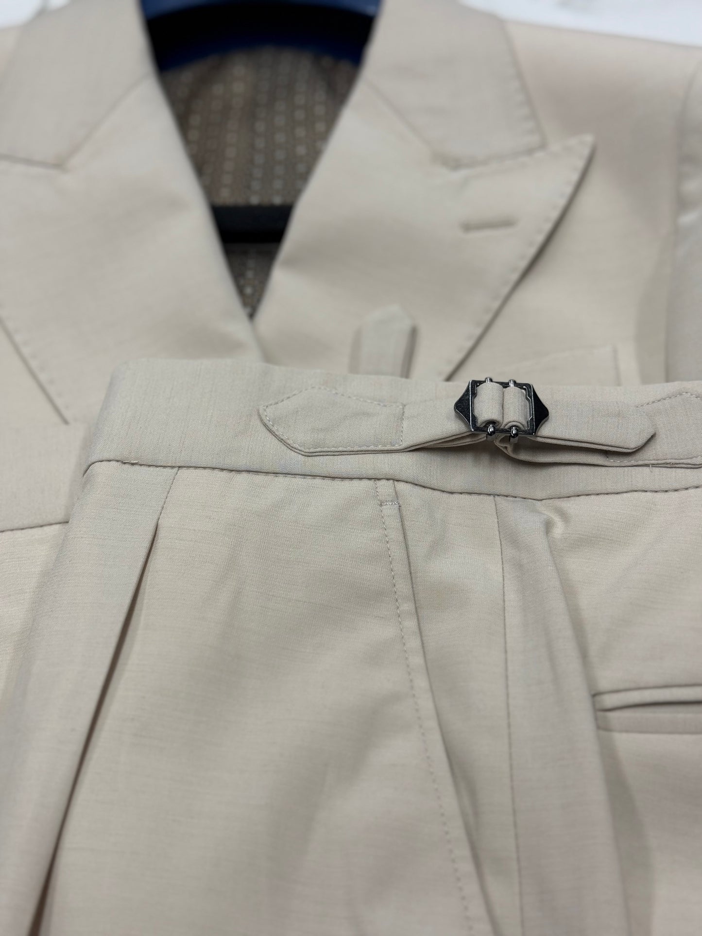 Light Tan Double-Breasted Suit Stretch