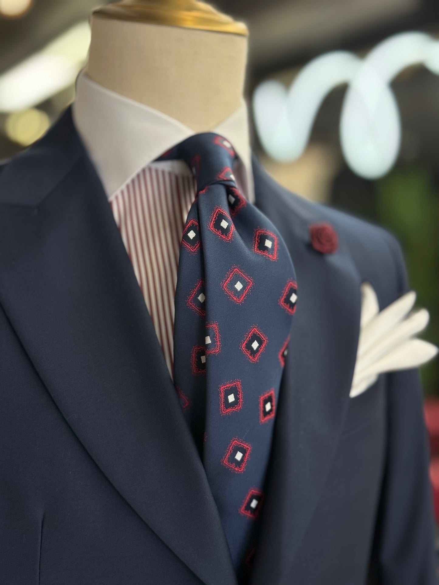 Necktie Navy blue medallion in Red