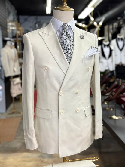 Off White Double-Breasted Suit 100% Linen
