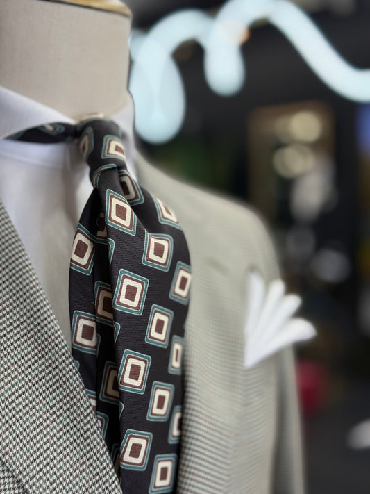 Necktie Geo Retro Black, Sage and brown