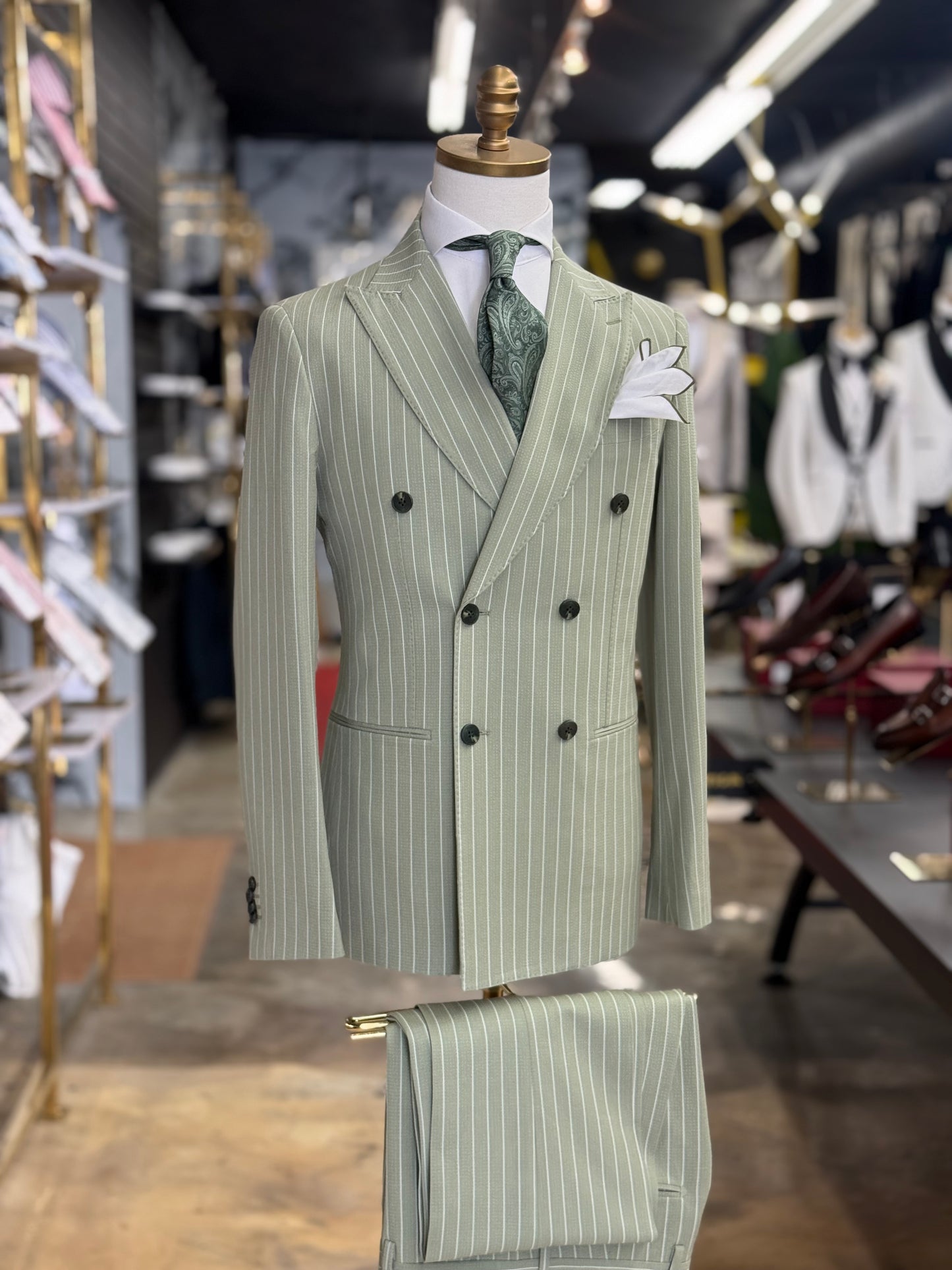 Laurel Green | White Prestige Seersucker Pinstripe
