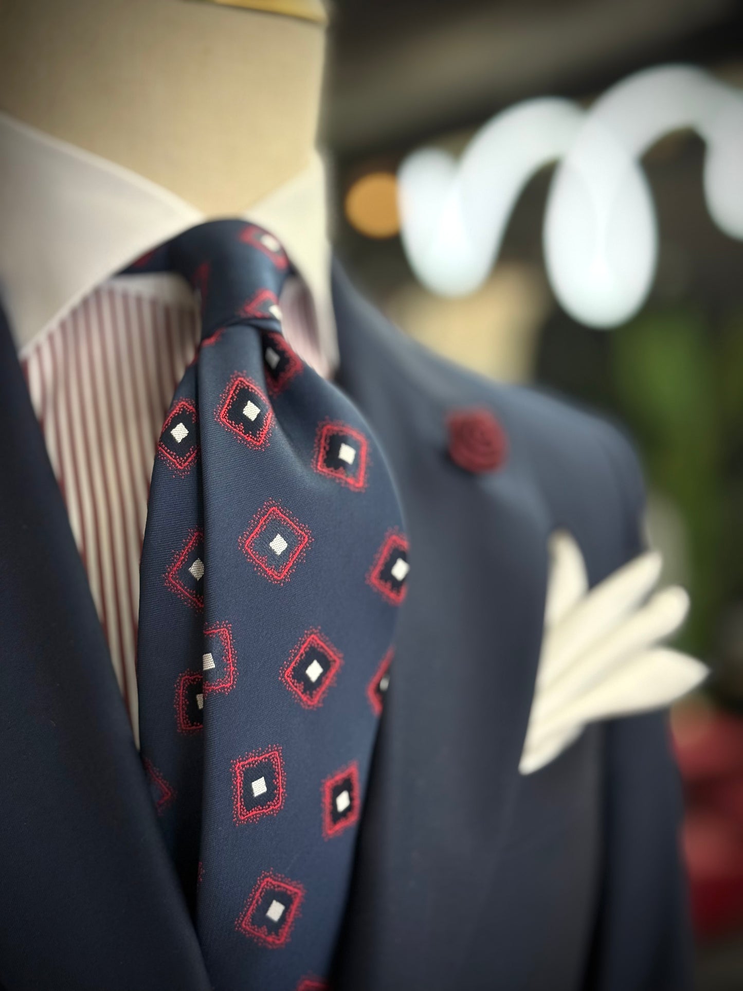 Necktie Navy blue medallion in Red