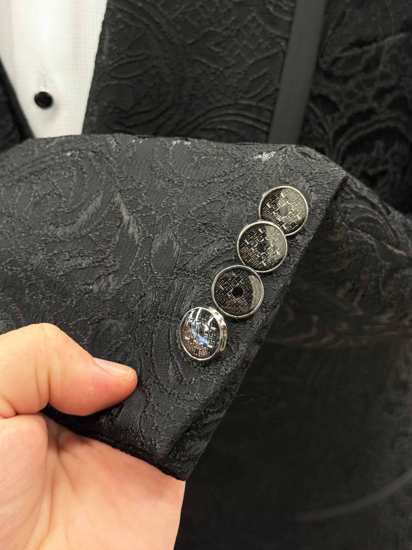 Black Jacquard Double breasted Shawl Lapel Tuxedo