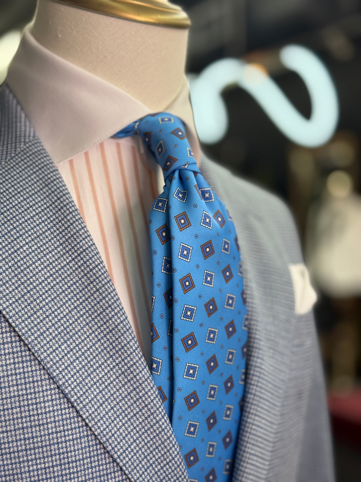 Necktie Geometric L Blue