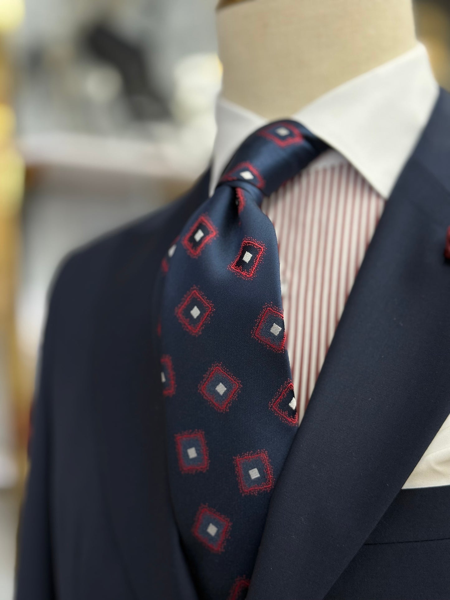 Necktie Navy blue medallion in Red