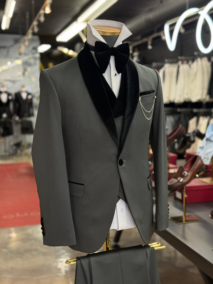 Olive Green Shawl Lapel Velvet Edition