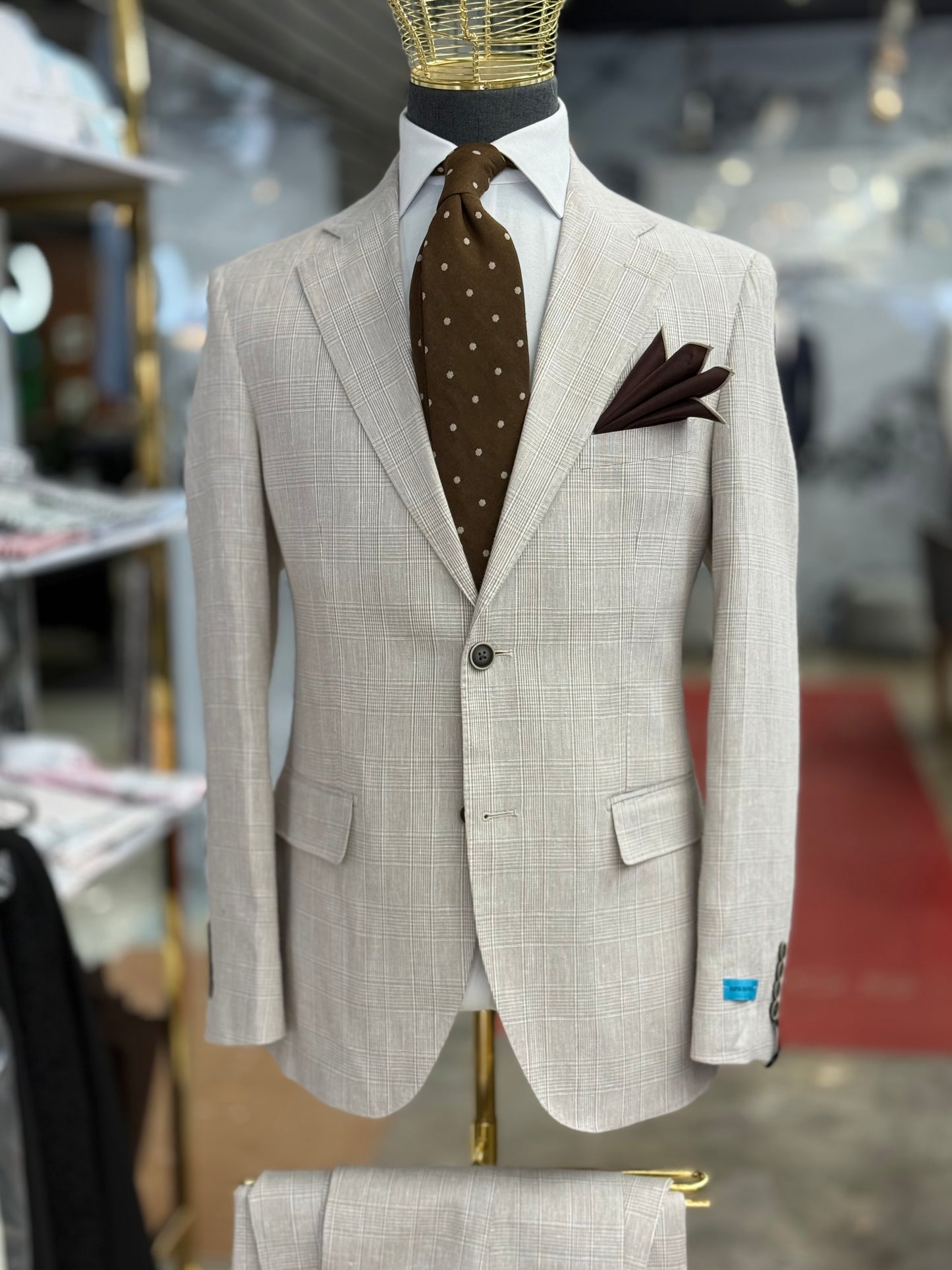 Light Tan Glen Plaid Super 150’s Wool Suit Notch Lapel