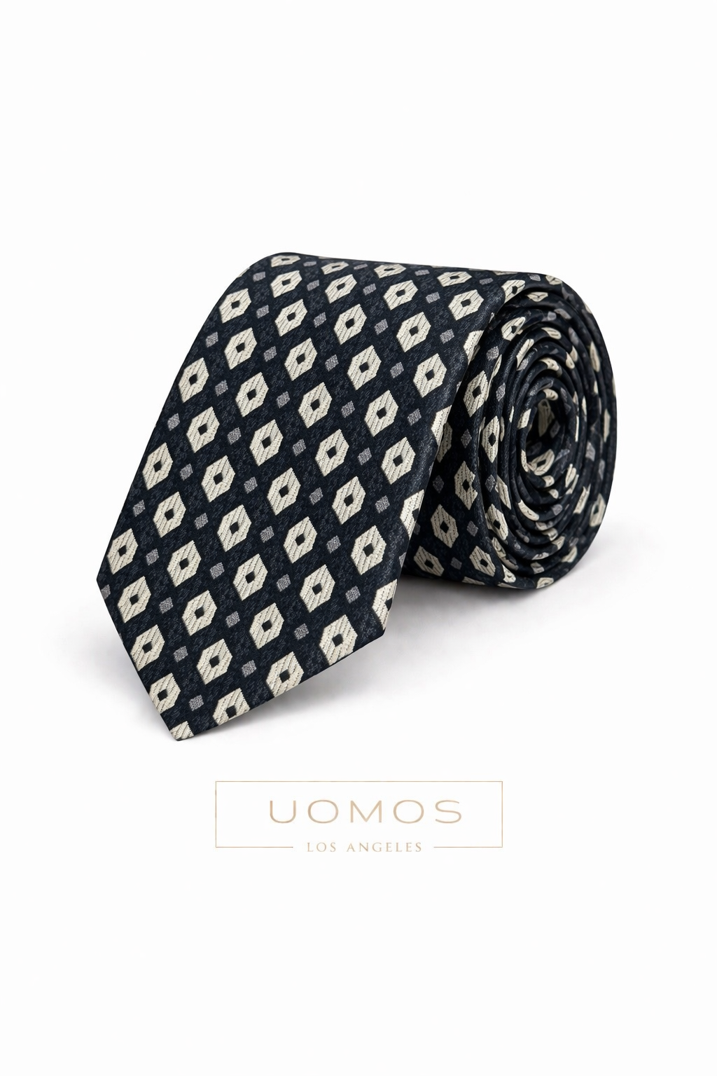 Necktie Black-Grey with White medallions